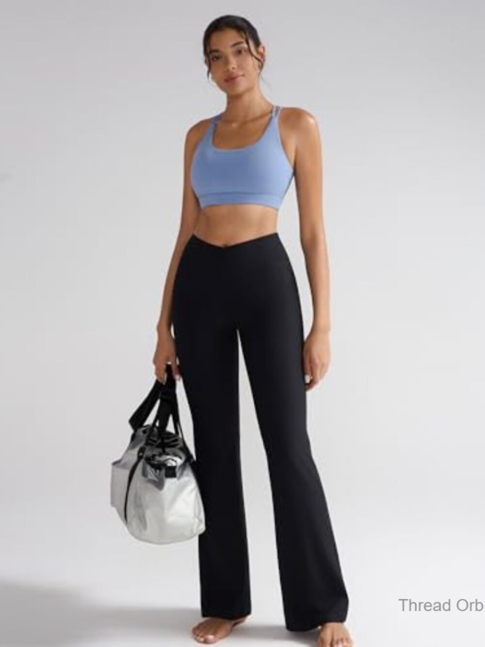 High Waist Ribbed Flare Leggings with Side Pockets for Yoga and Casual Wear - Picture 3 of 6